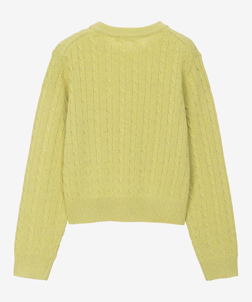 BASIC HOUSE Women'S Cable Round Neck Crop Knit Lemon Yellow Lykt7201