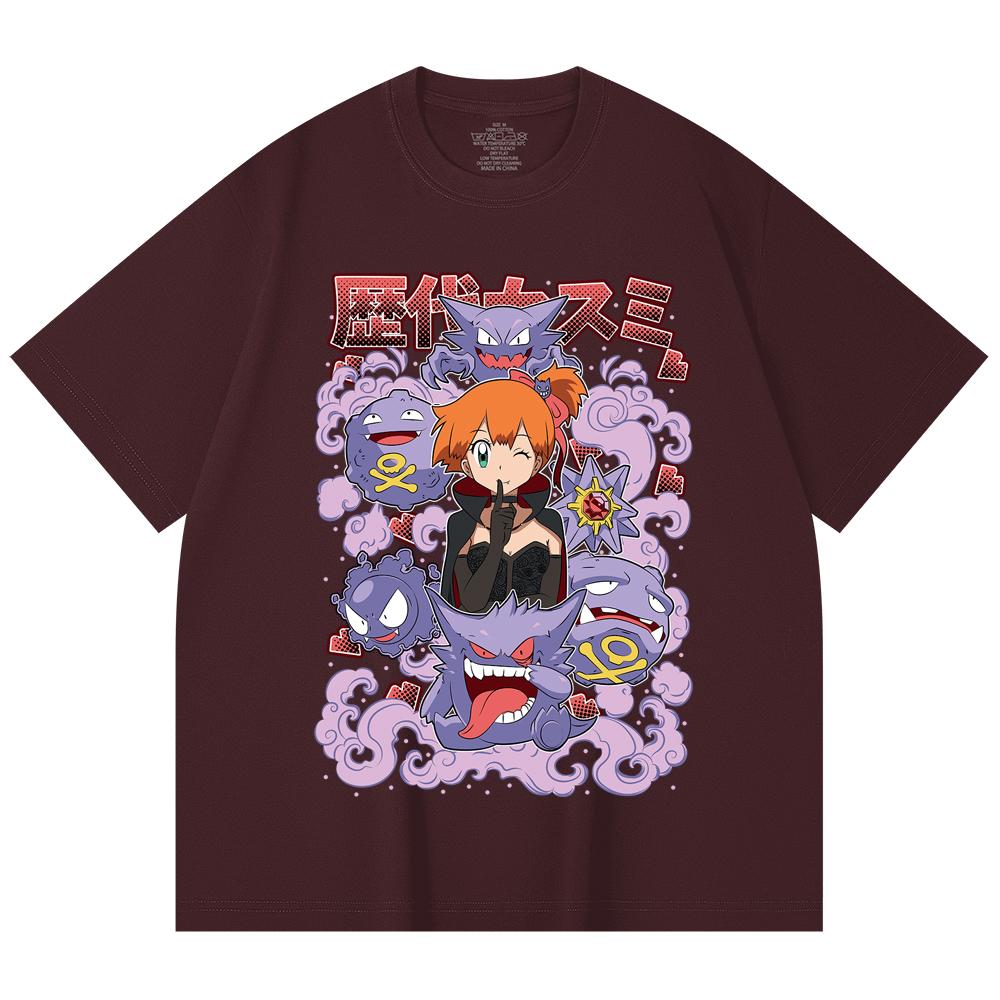 

230 Gsm 100% Cotton Pokemon V13 Misty Halloween Print Unisex Heavy Cotton T Shirt 2XL вина червоного кольору