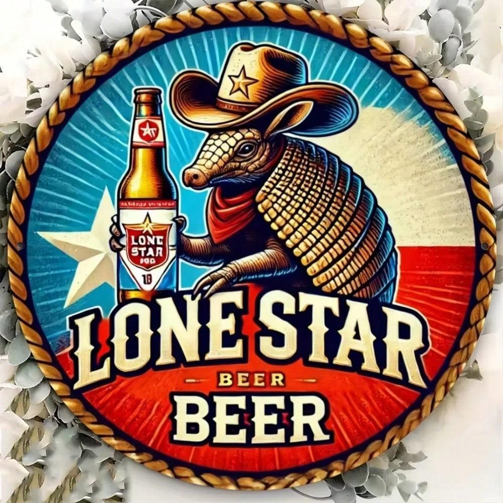 Vintage Tin Sign Lone Star Armadillo Beer Wall Decor Metal Art Plaque