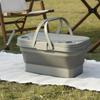 Foldable Picnic Basket with Table Lid Large Capacity Storage Bin Handles Army Green