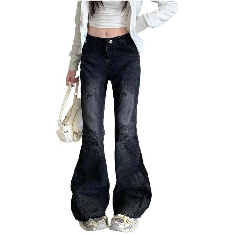 Women's Water-Washed Micro-Flare Jeans - Hot Girl Style, Slim Fit, Body-Shaping, Trendy INS Fashion, Draped Horseshoe-Shaped Long Pants.