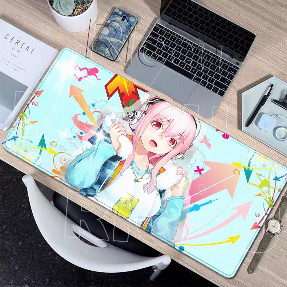 S-Super Sonico Mouse Pads Offices Gamer Accessories Stitched Edge Extended Playmats Gamers Aesthetics Rubber Non-slip Table Pads