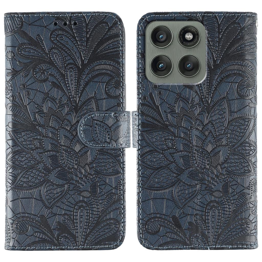 For Motorola Edge 60 Pro 5G Case Lace Flowers PU Leather Flip Wallet Phone Cover with Wrist Strap