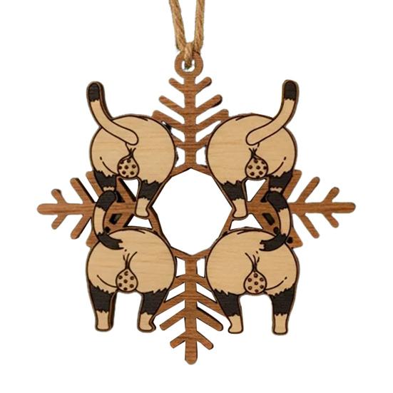 Cat Butt Snowflake Christmas Ornament Funny Cat Butt Wooden Xmas Tree Ornament Snowflake Shape Hanging Pendant for Tree Home Decor