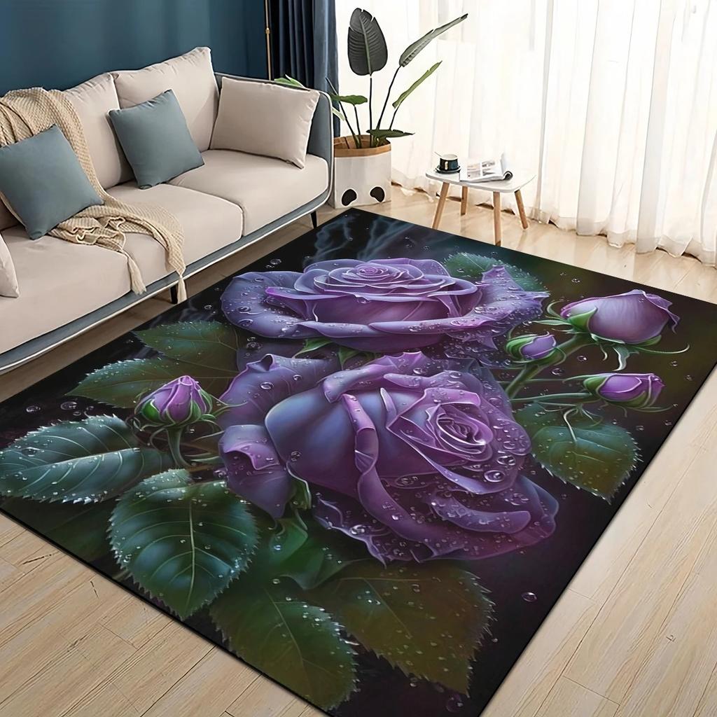 Modern Simplicity Style Colorful Rose Romantic Flower Love Carpet Rug Living Room Bedroom Home Sofa DecoratioNon-slip Floor Mat