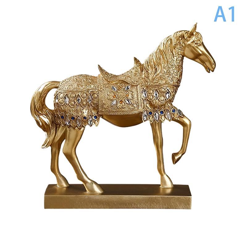 Gull Sølv Svart Hest Resin Skulptur Hestemodell Hjemmedekor Dyredekor Stue Kontor Håndverksdekor Forretningsdekor