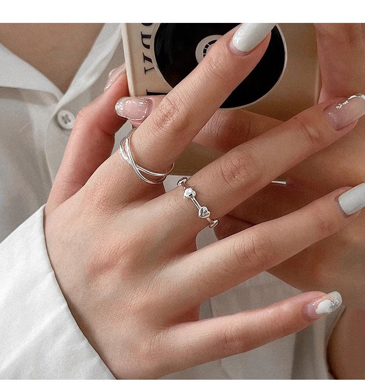 Yinruitai S925 Sterling Silver Korean Heart Design Thin Band Ring for Women