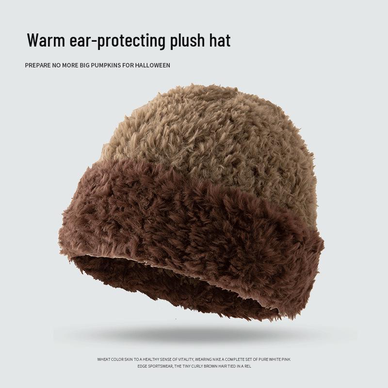 Women's Large Head Circumference White Knitted Wool Beanie - Fluffy, Warm, and Face-Slimming for Autumn and Winter