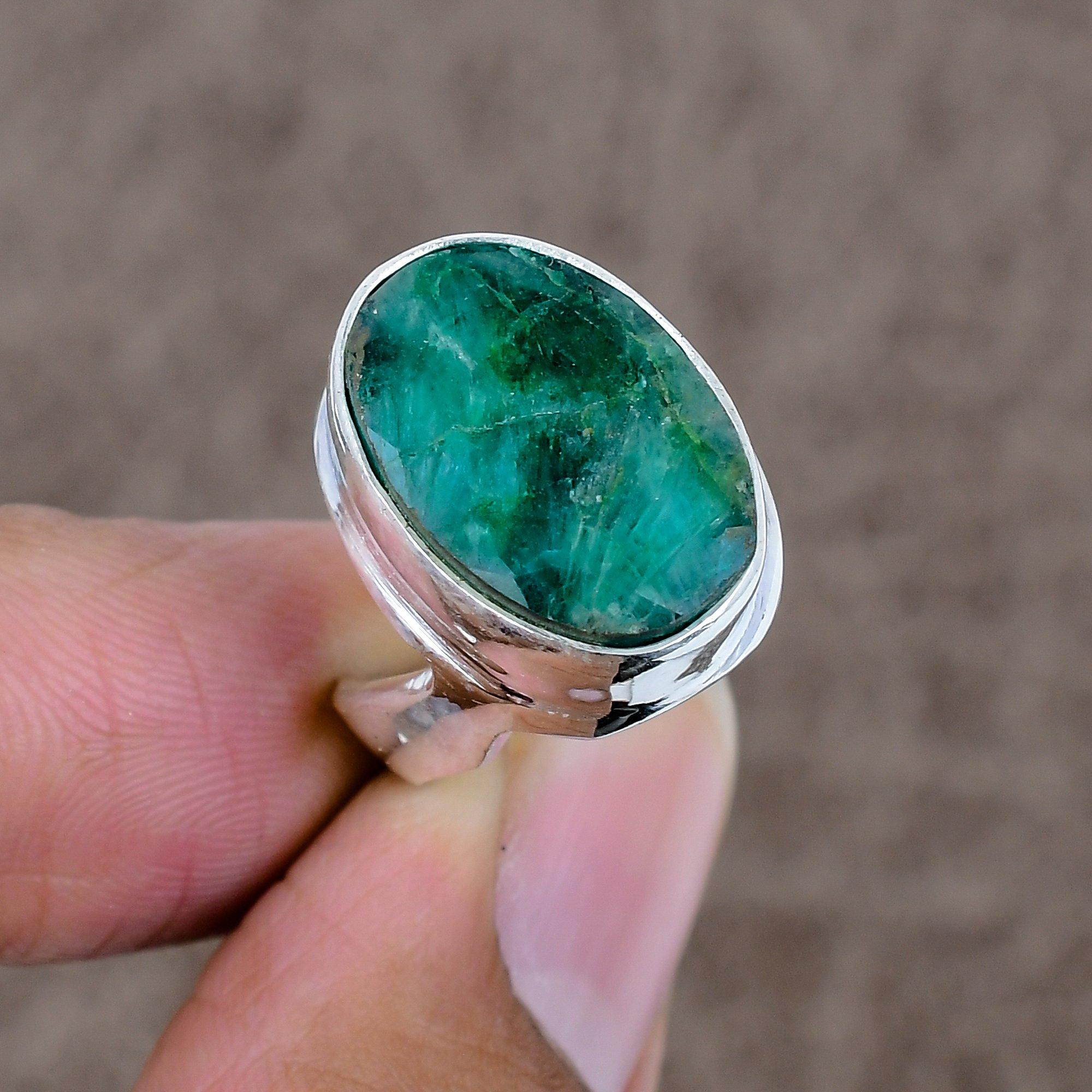 

Green Jade Genstone Handmade 925 Sterling Silver Jewelry Ring Size 6 KKG-536