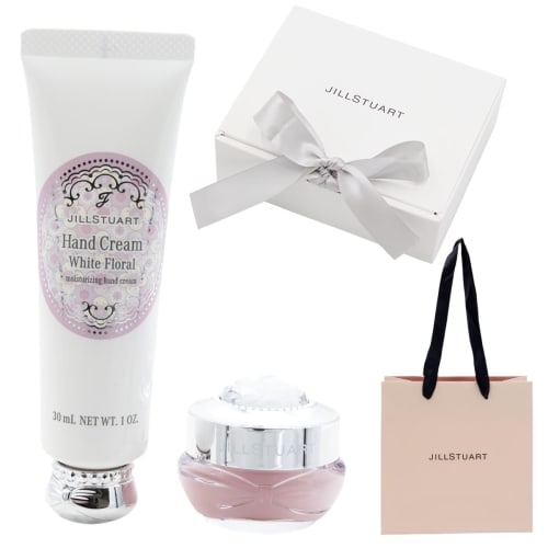 [Gift Box and Paper Bag Included] JILL STUART White Floral Hand Cream 30ml and Lip Mask 7g Set (Gift Box Included)
