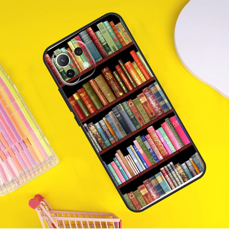 Vintage BOOK Bookworm Bookshelf Cover For Xiaomi 14 13 Ultra 11T 12T 13T 14T Pro POCO X7 Pro X3 X5 F3 F5 F6 M6 X6 Pro Case