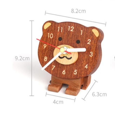 Korean Cartoon Bear Decorative Table Clock Creative Solid Wood Ornaments Clock Bedroom Office Desk Decoration Quartz Watch