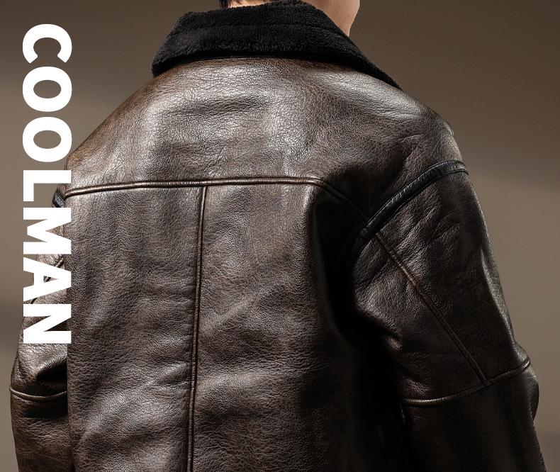 Men's Winter Retro Leather & Fur Lapel Jacket - Heavyweight Plus Velvet Warm PU Outerwear