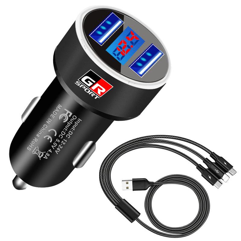 Autoladegerät 2 USB-Anschlüsse Schnellladung Digitalanzeige Autozubehör für Toyota GR TRD Fortuner Chr Verso Prius Hiace Yaris Trd Camry
