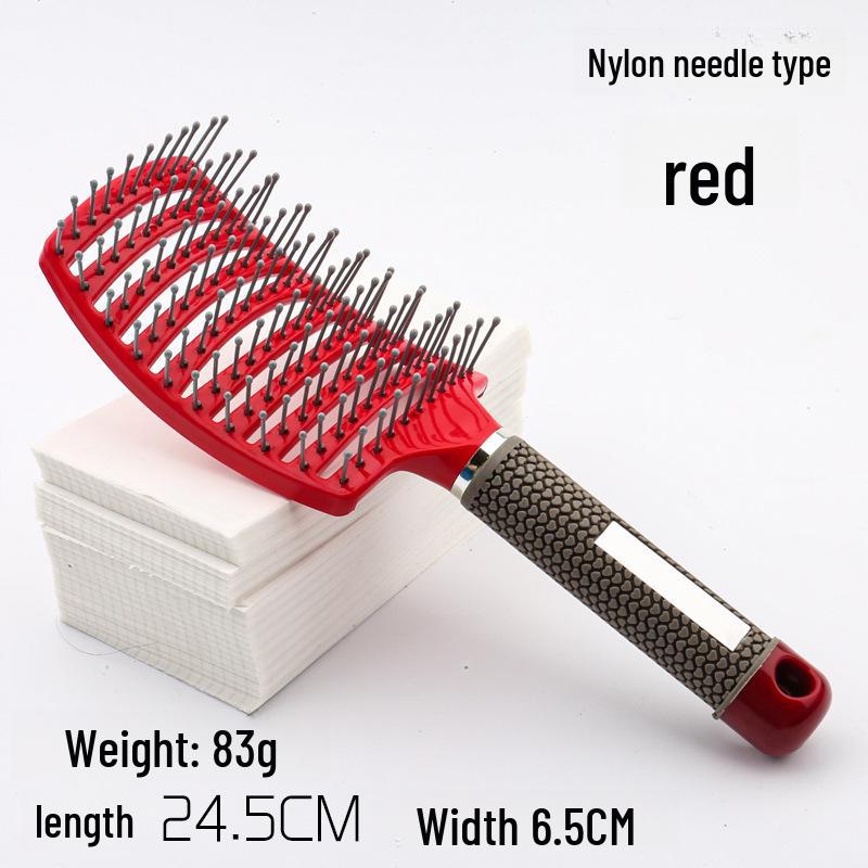 Large Anti-Static Curved Massage Comb for Curly Hair - Pig Bristle, Nine-Row, Plastic