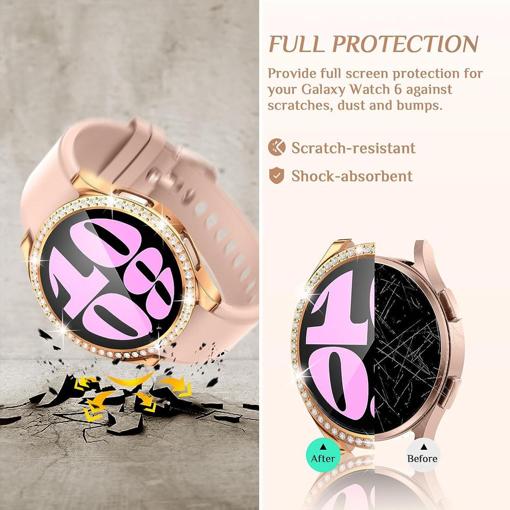 Bling Case for Samsung Galaxy Watch 6 Screen Protector 40mm 44mm Tempered Glass Diamond Bumper Cover Galaxy Watch 4 Accessories