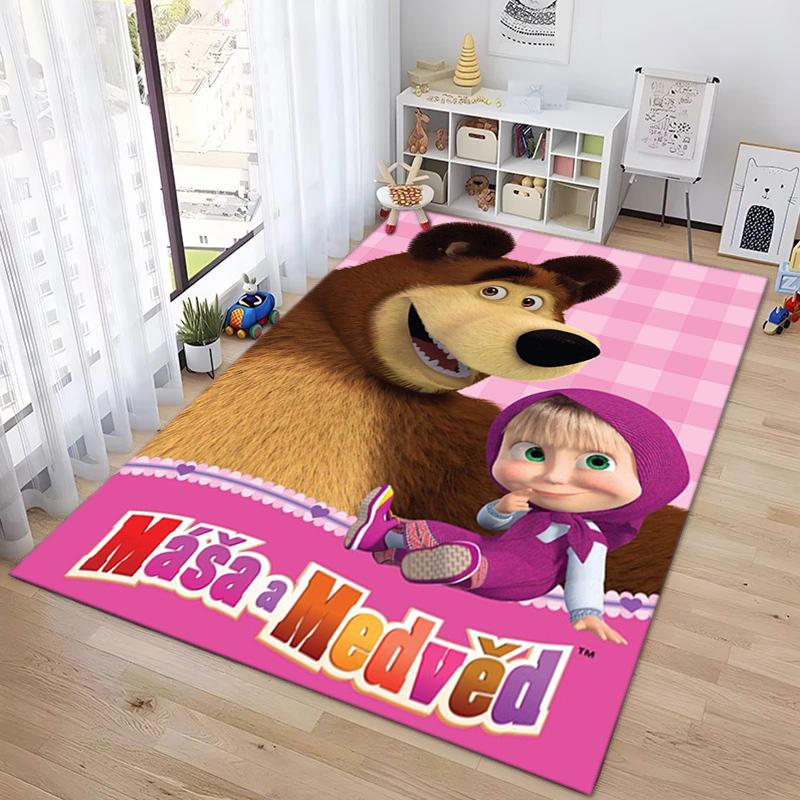 Russian animation Masha and the Bear Fairy Tale Cartoon Carpet Soft Home Living Room Bedroom Door Mat Outdoor Picnic Ground Mat rug T4