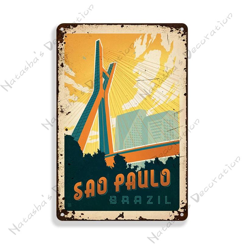 Brazil Vintage Poster Rio De Janeiro Metal Sign Landscape Decorative Sign Retro Metal Plaque Man Cave Pub Home Club Wall Decor