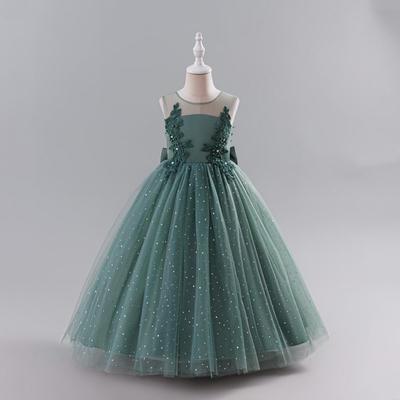 Ärmelloses, besticktes Pailletten-Prinzessinnenkleid für Mädchen - Lang, voluminöser Rock für formelle Anlässe und Geburtstage