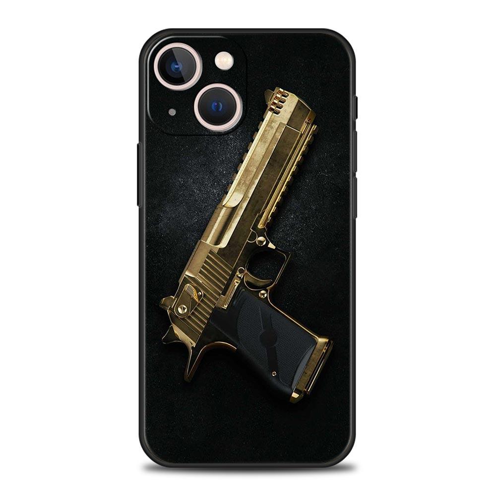 AK47 Handgun Gun BUllets Phone Case For Apple iPhone 11 15 14 Pro MAX 12 13 7 8 Plus X XR XS MAX SE Silicone Black Cover Funda