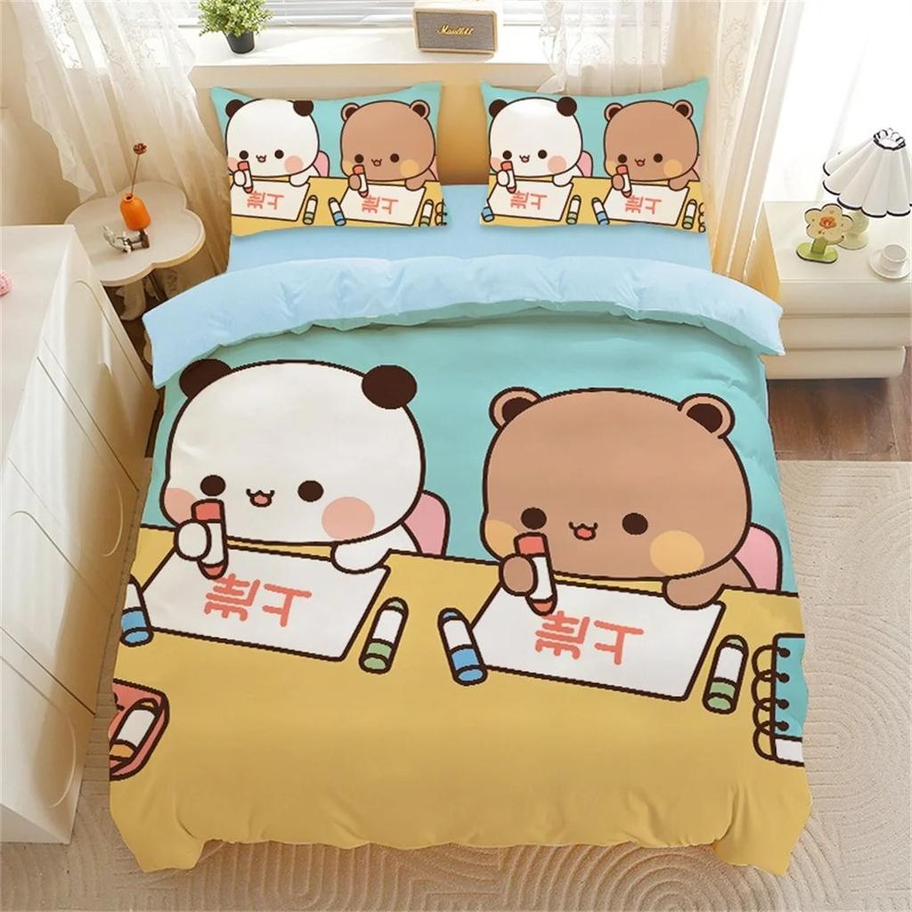 Cute Bear Bedding Set, Bubu Dudu Bear Printed Duvet Cover for Kids Boys Girls Teens,Cartoon Animal Pattern Quilt Cover Single