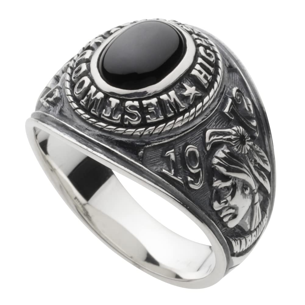 Figmart Oval Stone College Ring with Black Star fr0166 Size 13 [Silver 925]