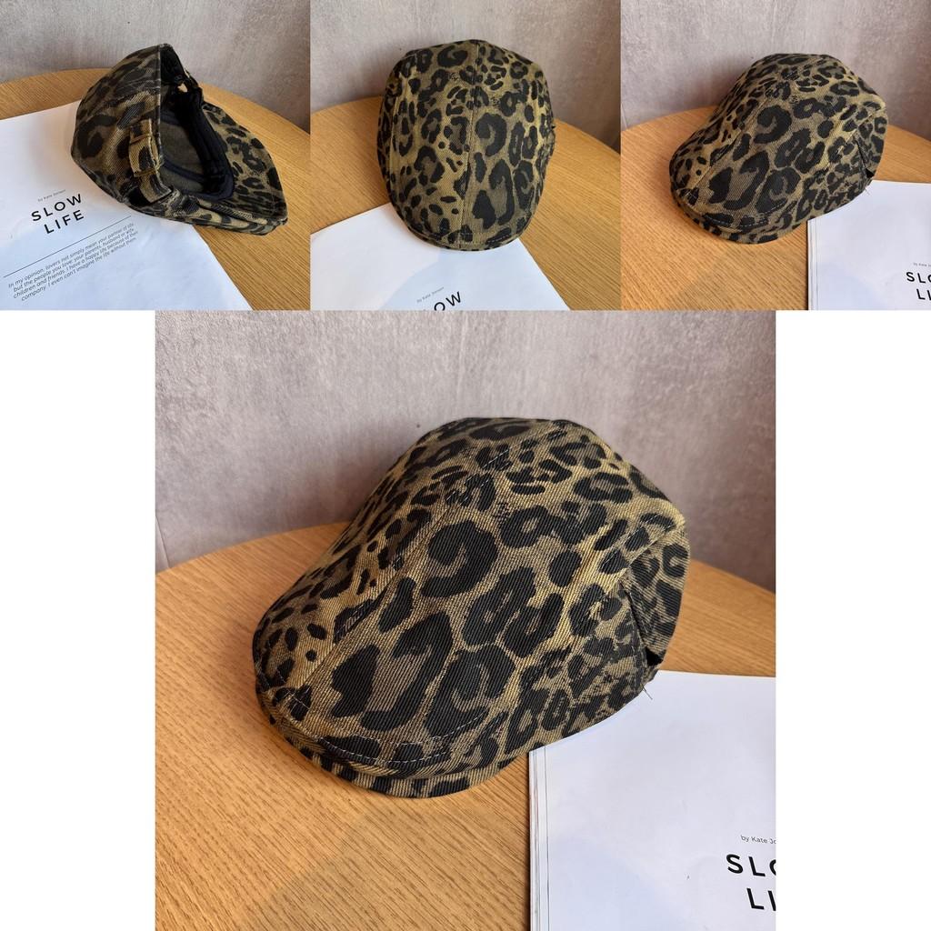 Retro Leopard Print Hat With Breathable Cotton For Fall Winter Season