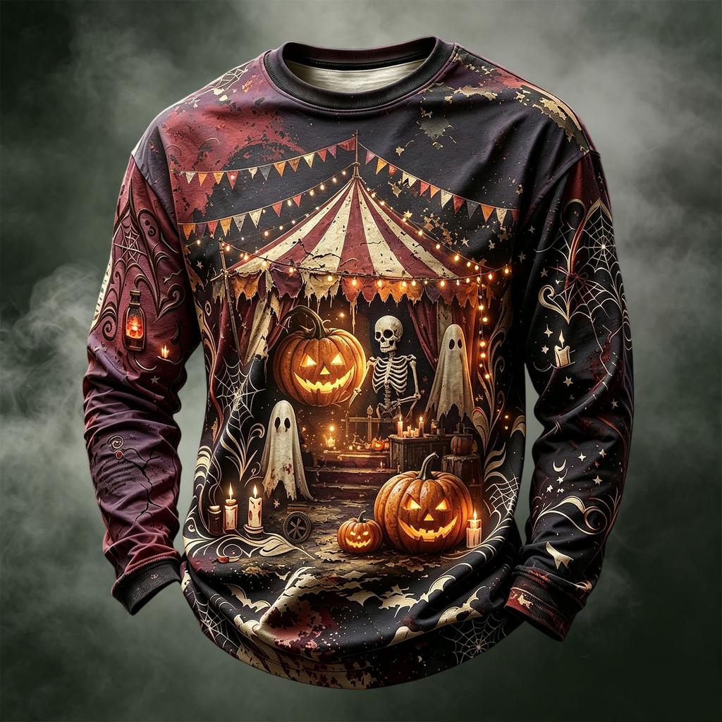 Men's Casual Long Sleeve Crewneck Halloween Print Top