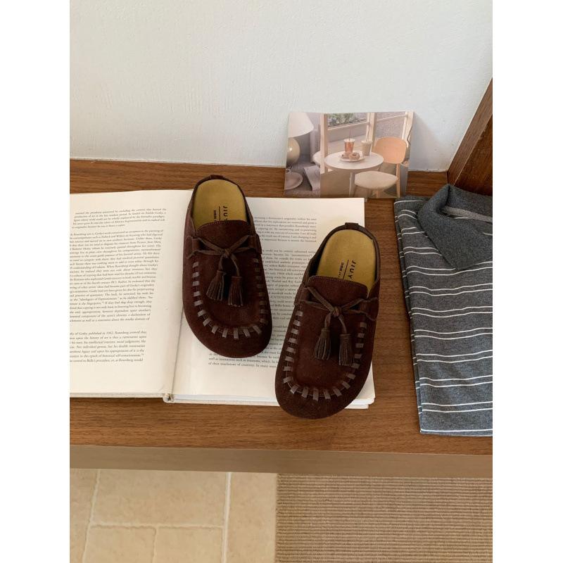 Platform shoes women's autumn 2025 new retro versatile Boken shoes one pedal bag head half slippers