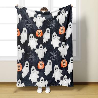 1 peça Manta Decorativa para Festa de Halloween Tema Assustador - Estampa Grande de Abóbora Fantasma - Decoração Assustadora para Casa, Escritório, Evento