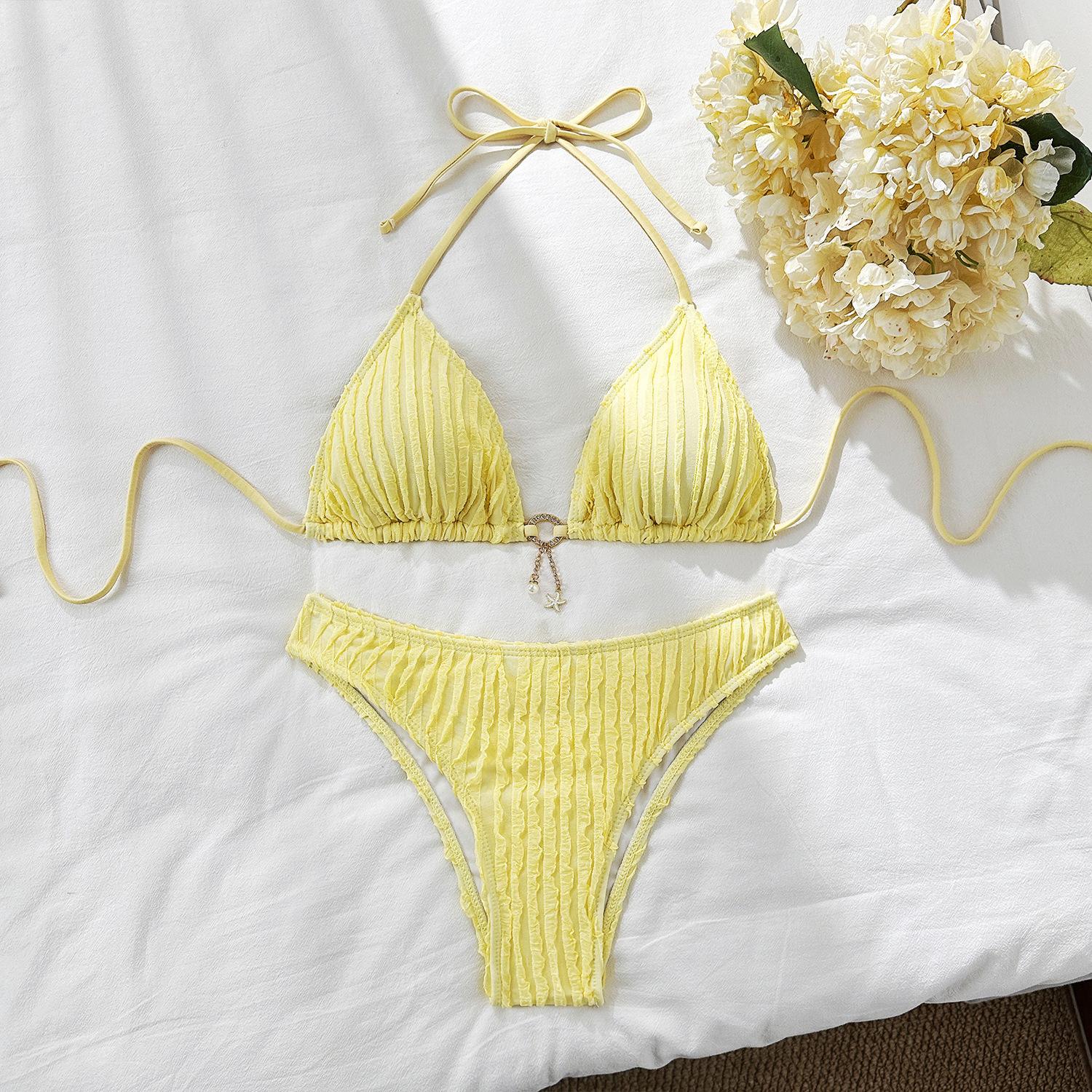 2026 European and American New Small Fresh Hard Texture Cloth Drawstring Straps Swimsuit Bikini S