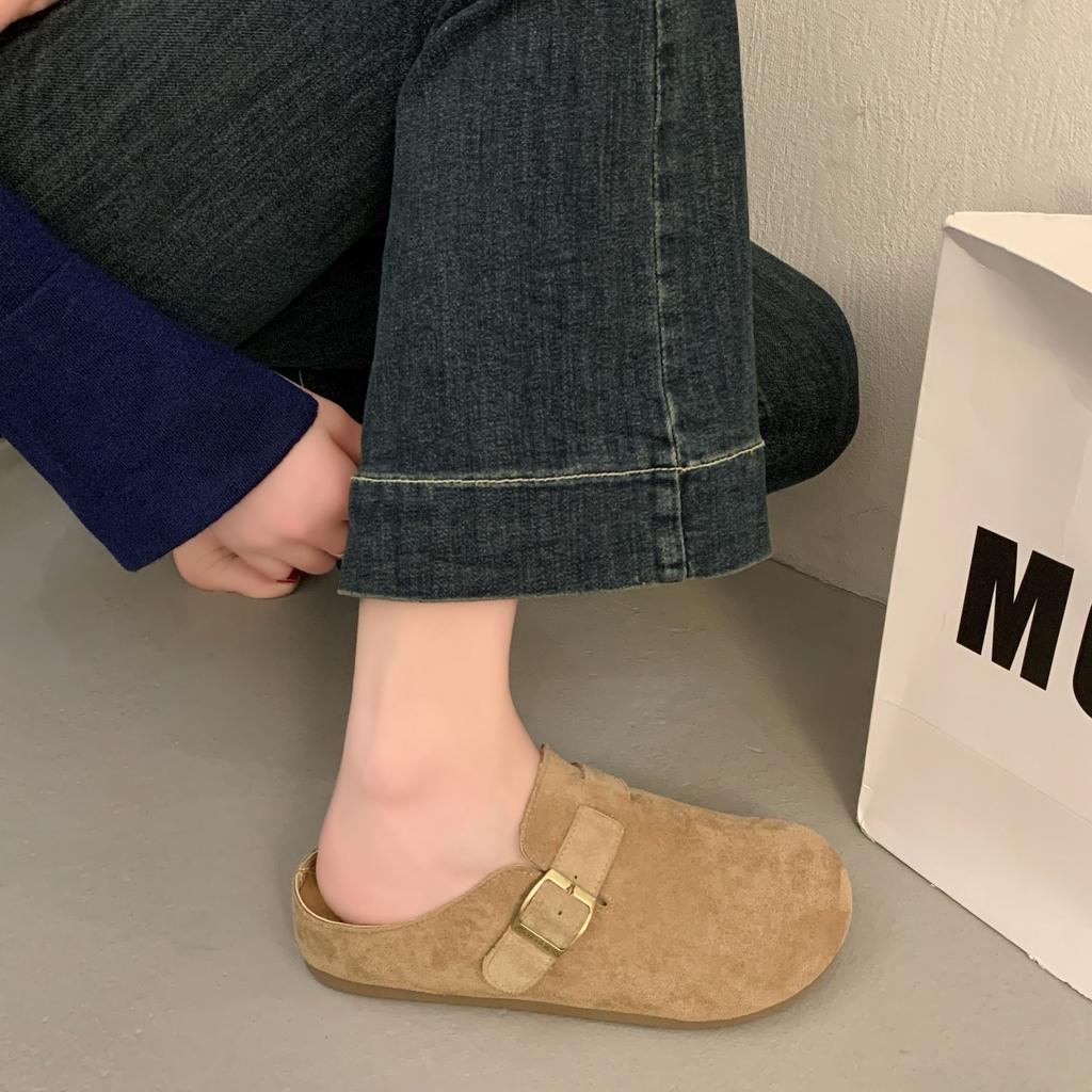 Fashion 2025 Spring and Autumn New Women's Korean Style Half Drag Shoes with Thick Sole and Medium Heel Casual Outerwear Mule Shoes