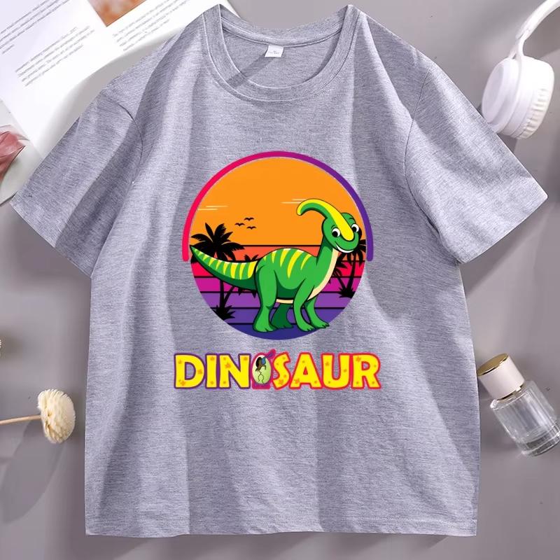 Cartoon Dinosaur Graphic T Shirts Cotton Shortsleeved Round Neck Tshirt Basic Tees Funny Round Neck Breathable Male Clothes