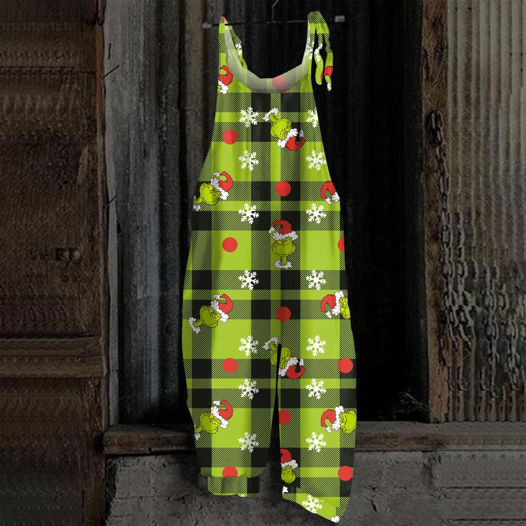 Damski kombinezon z nadrukiem Halloweenowym, casualowy, luźny, vintage, na ramiączkach, bawełniano-lniany