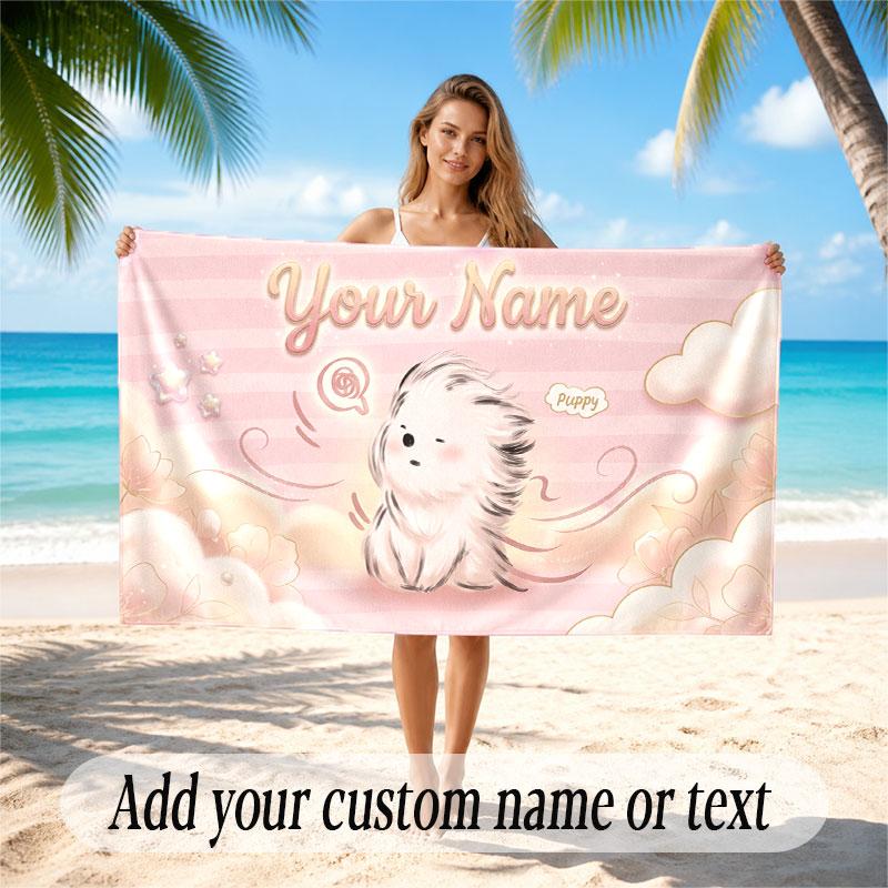 Dog Theme Soft Beach Towel Personalized Custom Name Text Towel Portable for Beach Pool Travel