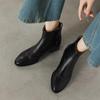 Krazing Pot Sheepskin Winter Round Toe Chelsea Boots Med Heels Zipper Carving Decoration Women Ankle Boots