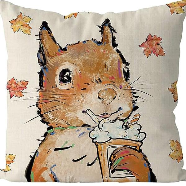 Autumn Harvest Sofa Pillow Pumpkin Decorative Cushion Small Animal Squirrel Print Cushion Cover Pillow Cover