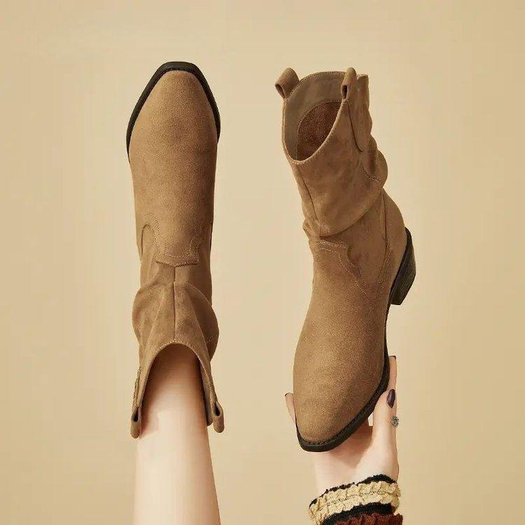 Pointed retro short boots women's summer 2025 new brown maillard boots wasteland suede sleeve western boots