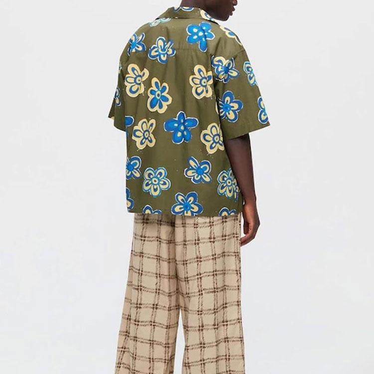 Uniqlo X Marni Collaboration SS22 Floral Print Loose Short Sleeve Shirt Men shirts Dark-Olive 449637-57