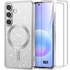 Coque pour Samsung Galaxy A57 5G, avec Anneau Magnétique - Argenté - 2 Verres Trempés