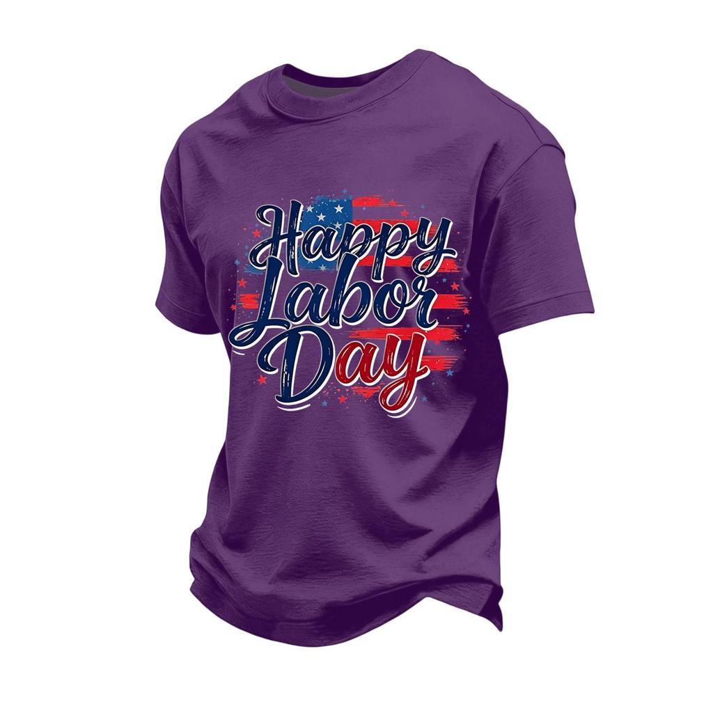 Men's Loose Fit Casual Short Sleeve T Shirt Labor Day Graphic Print Crew Neck Comfortable Top for Everyday Wear
