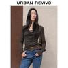 UR 2026 Spring Lace Splice Cowl Neck Pleated Slim Fit T-shirt