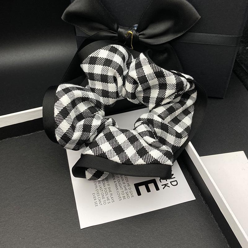 Elegant Black & White Plaid Hair Tie for Women - High-Class Bun & Low Ponytail Accessory