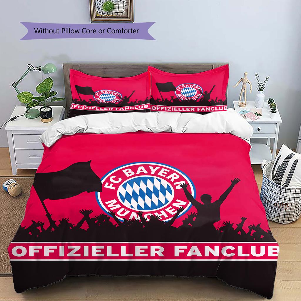 FC Bayern München Team Logo Muster Bettwäsche Heimdekoration Geburtstagsgeschenk (1 Bettbezug + 2 Kissenbezüge, ohne Füllung)