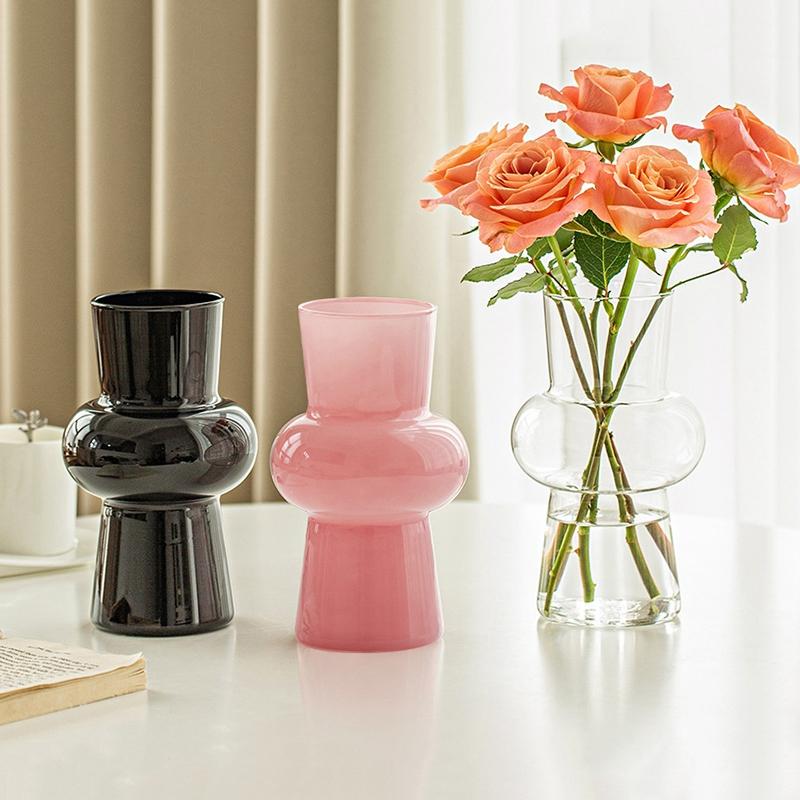 Creamy Color Glass Vase Hydroponic Flower Vase Transparent Plant Pots Dinning Living Room Decorative Vases Home Office Decor