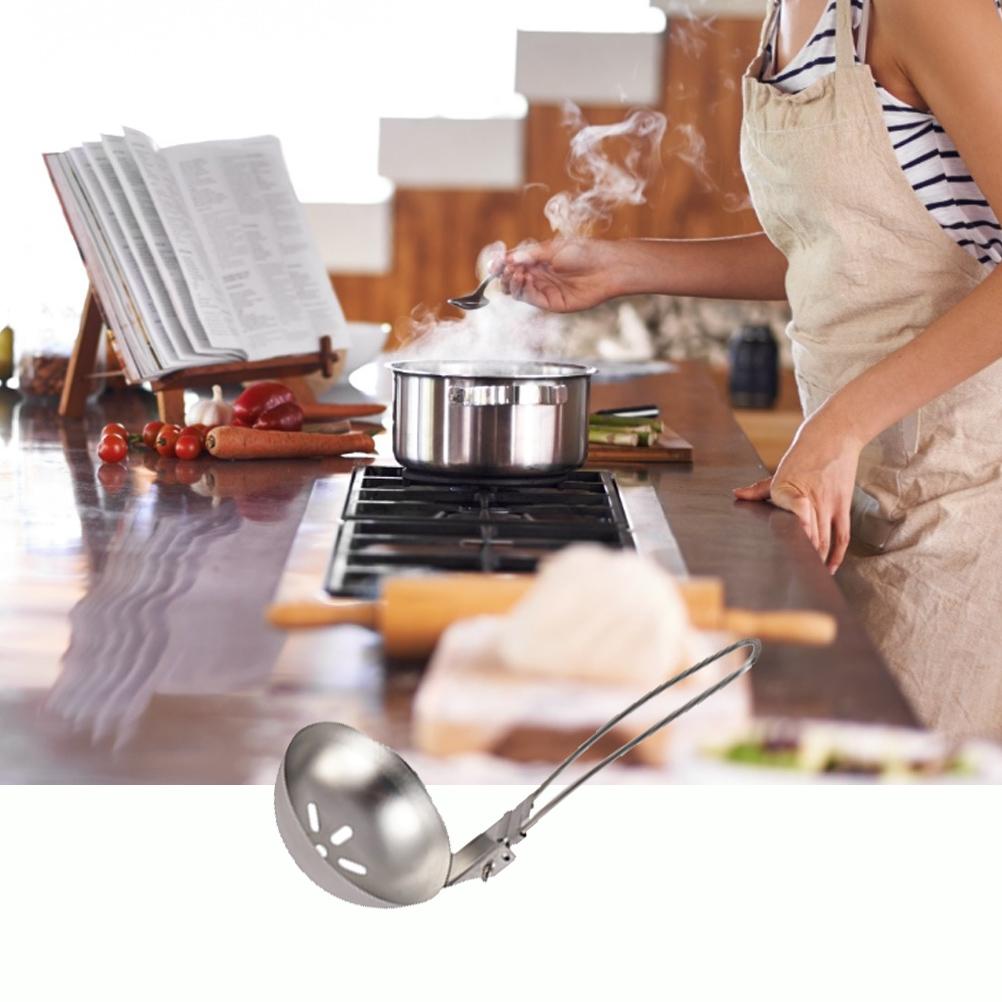 Stainless Steel Slotted Spoon with Folding Handle Kitchen Utensil Cooking Spoon for Cooking and Frying