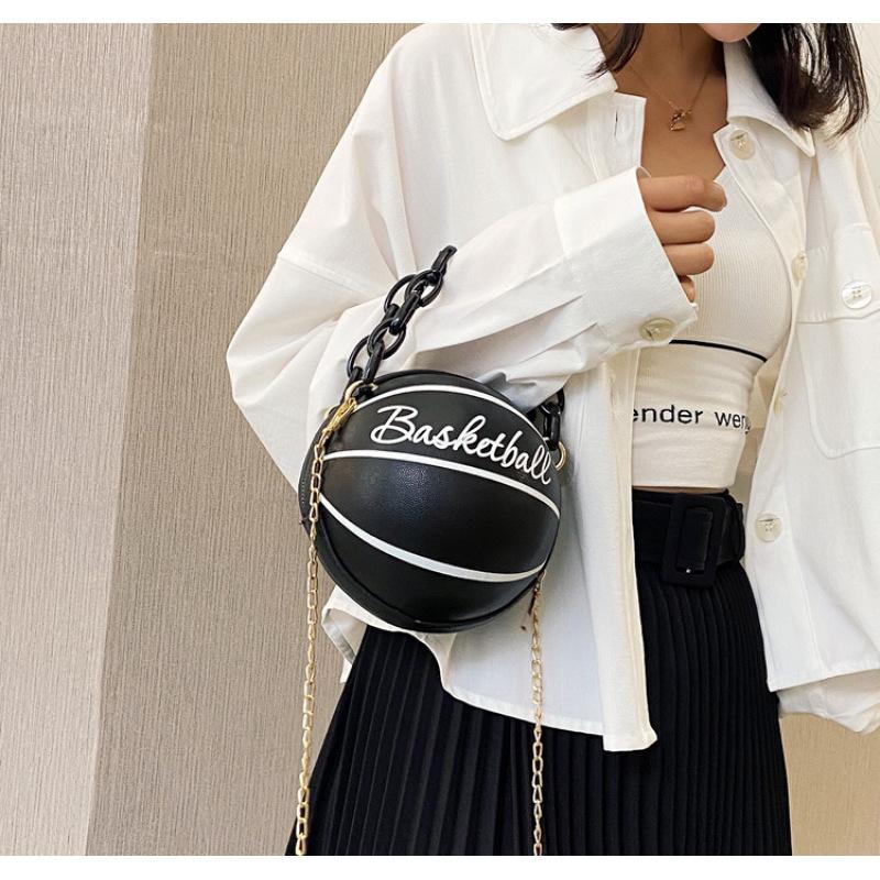 Tooxika Damen Neue runde Basketball-Handtasche mit Ball, vielseitige Umhängetasche, kleine Tasche