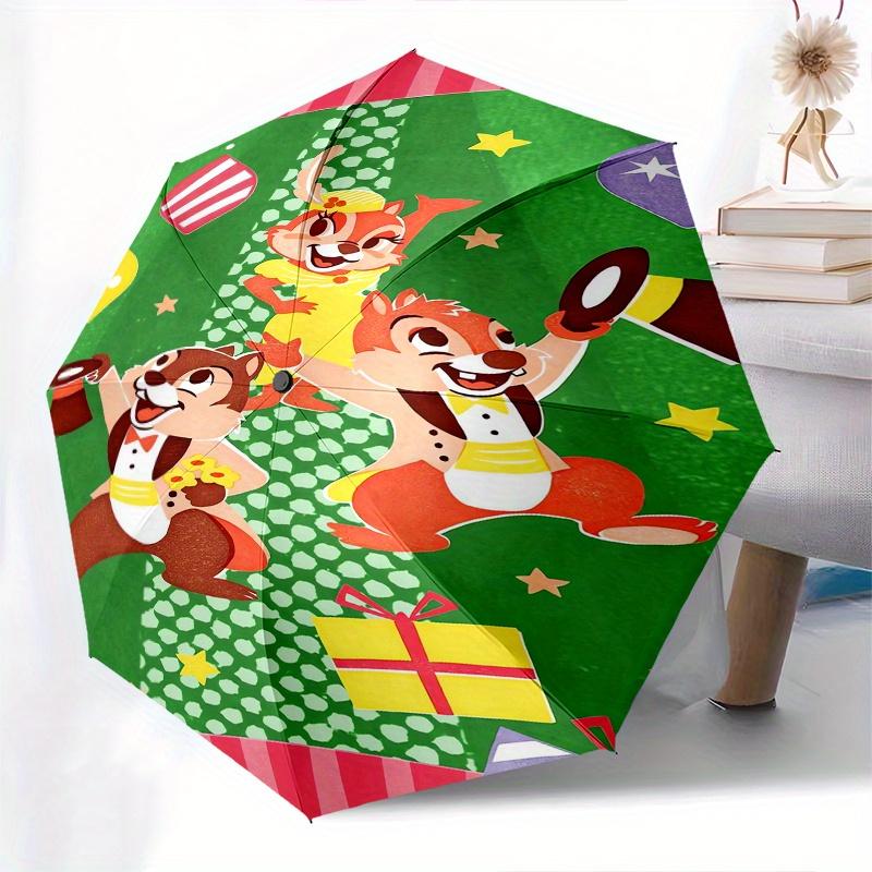 Chip and Dale Automatic Folding Umbrella - Simple 8-Rib Design, Bright Cartoon Pattern, Durable Iron Frame, Suitable For Travel, Outdoor, Be