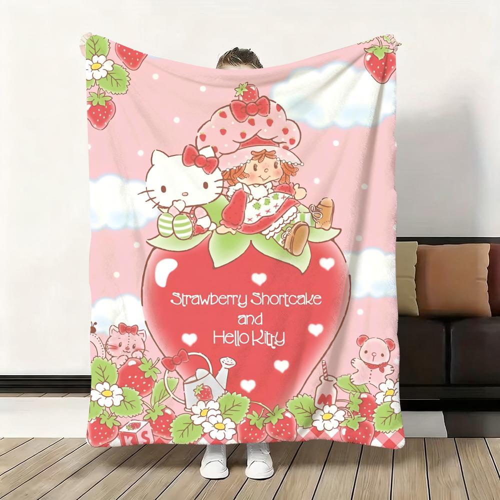 Süßer Cartoon s-Erdbeer S-Sahnetorte Überwurf Flanell Flauschig Weich Decke Warm Hautfreundlich Überwurf für Sofa Bett Büro Nickerchen Winter