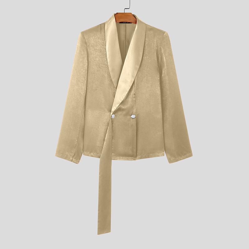 INCERUN Men Lapel Long Sleeve Satin Patchwork Blazer Glitter Thin Coats